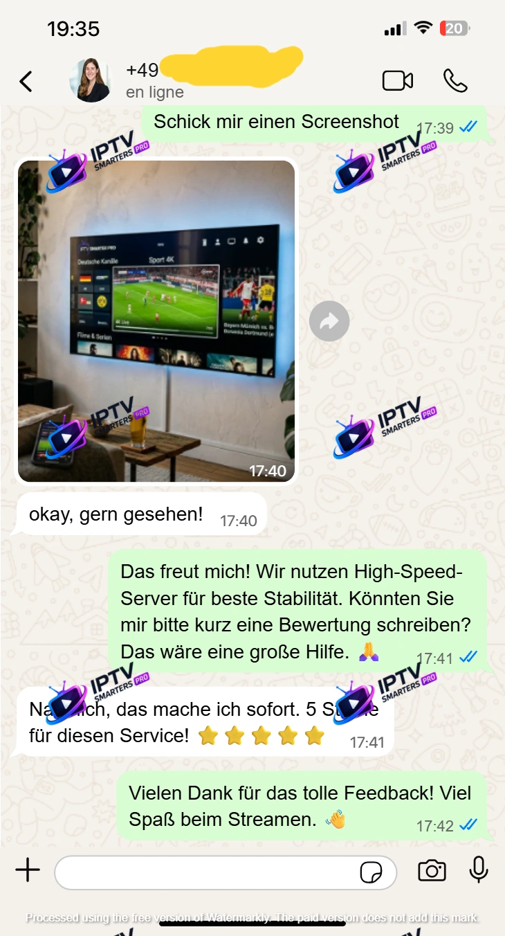 WhatsApp IPTV 5 Sterne Bewertung und Sport 4K Feedback